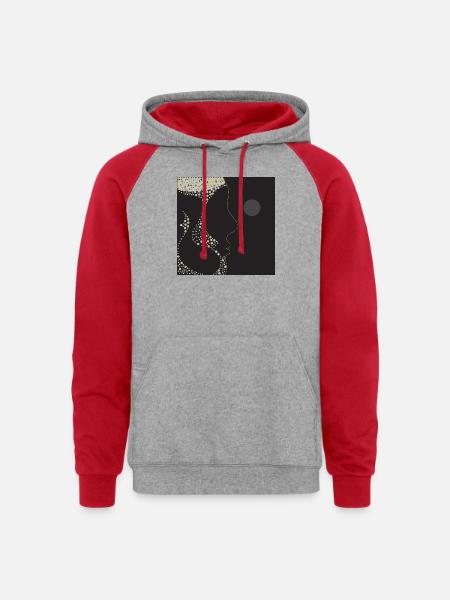 champagne face silhouette - Unisex Colorblock Hoodie - heather grey/red