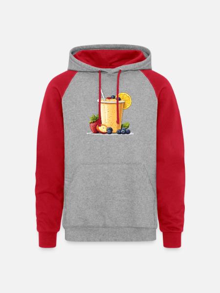 Citrus Berry Smoothie Cup - Unisex Colorblock Hoodie - heather grey/red
