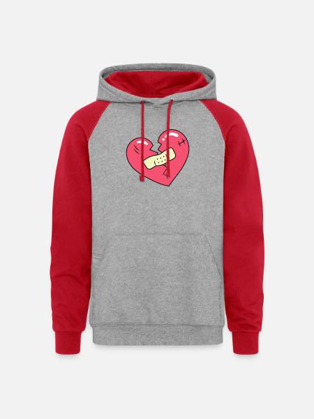 Broken Heart and Patch - Unisex Colorblock Hoodie - heather grey/red