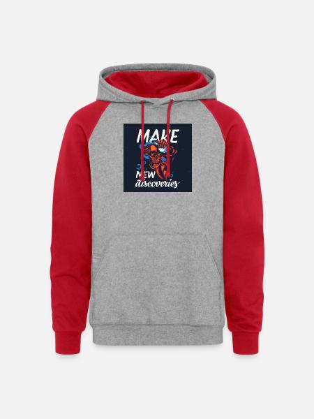 Make New Discoveries Skull Dive - Unisex Colorblock Hoodie - heather grey/red