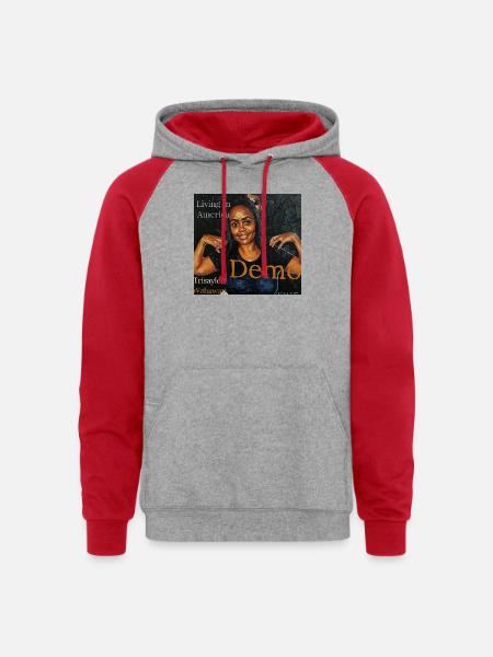 Living in America Portrait Tee - Unisex Colorblock Hoodie - heather grey/red