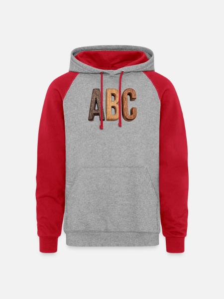 Rustic Wood ABC Letters - Unisex Colorblock Hoodie - heather grey/red