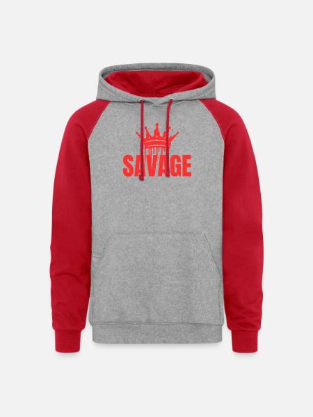Savage - Unisex Colorblock Hoodie - heather grey/red
