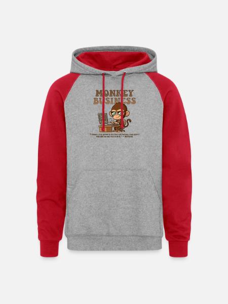 Monkey Business Aesthetic with Quote - Unisex Colorblock Hoodie - heather grey/red