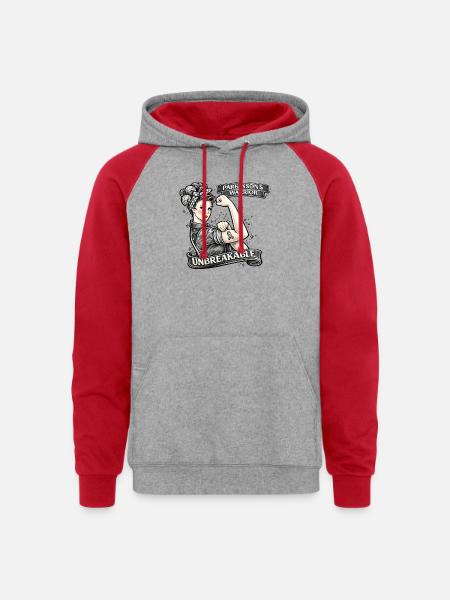 Parkinson Warrior Unbreakable - Unisex Colorblock Hoodie - heather grey/red