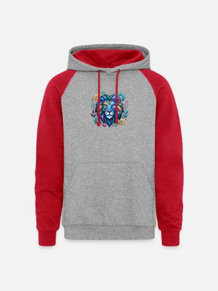 Vivid Circuit Lion Tech Art - Unisex Colorblock Hoodie - heather grey/red