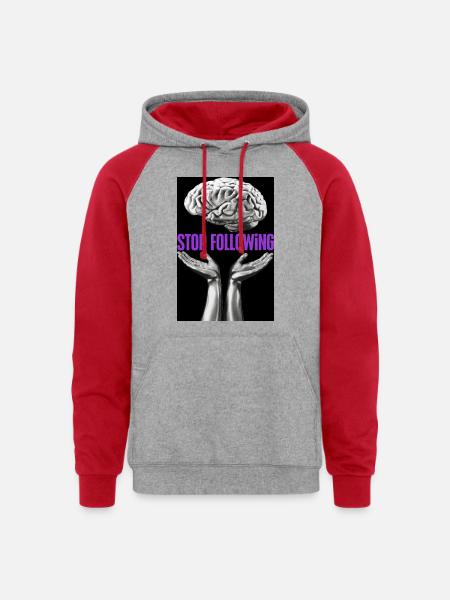 Stop Following Brain Hands - Unisex Colorblock Hoodie - heather grey/red