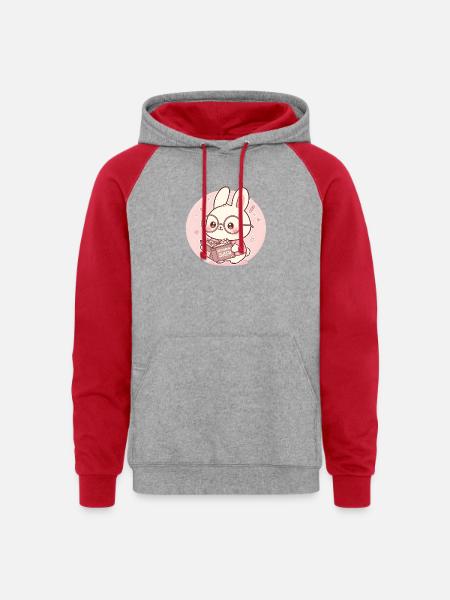 Overthinking Queen Bunny Reading - Unisex Colorblock Hoodie - heather grey/red