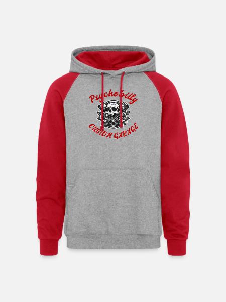 PsychoBilly Custom Garage - Unisex Colorblock Hoodie - heather grey/red