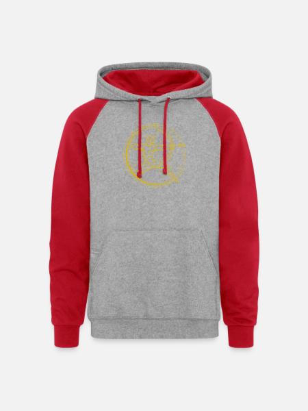 Geometric Vitruvian Circle - Unisex Colorblock Hoodie - heather grey/red