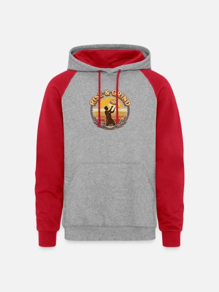 Rise & Grind Sunrise Bakery - Unisex Colorblock Hoodie - heather grey/red