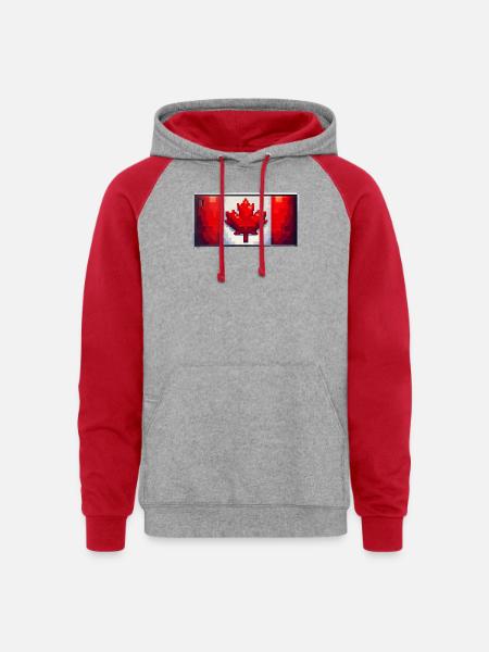 Pixel Maple Flag - Unisex Colorblock Hoodie - heather grey/red