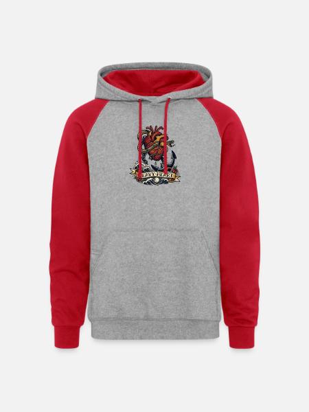 Heavy Heart Traditional Tattoo - Unisex Colorblock Hoodie - heather grey/red