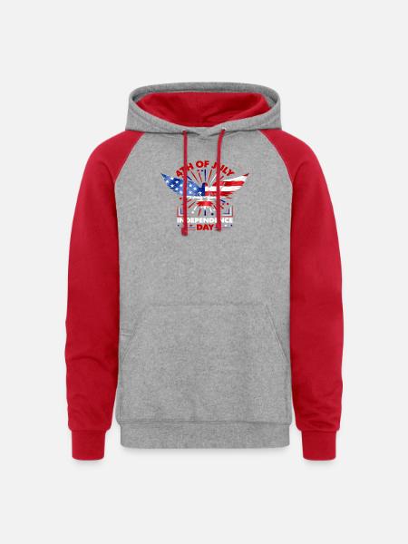 Star-Spangled Winged Eagle - Unisex Colorblock Hoodie - heather grey/red