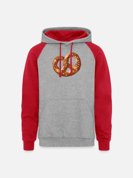Geometric Pretzel – Pretzel Snack Design - Unisex Colorblock Hoodie - heather grey/red