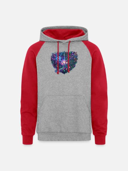 Neon Tree of Circuits - Unisex Colorblock Hoodie - heather grey/red