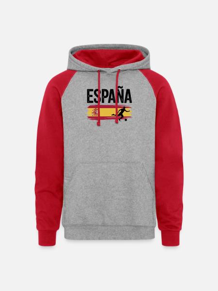 Spain Flag Soccer Splash - Unisex Colorblock Hoodie - heather grey/red