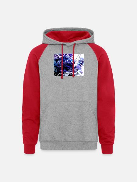 Moonlit Oni Blade - Unisex Colorblock Hoodie - heather grey/red