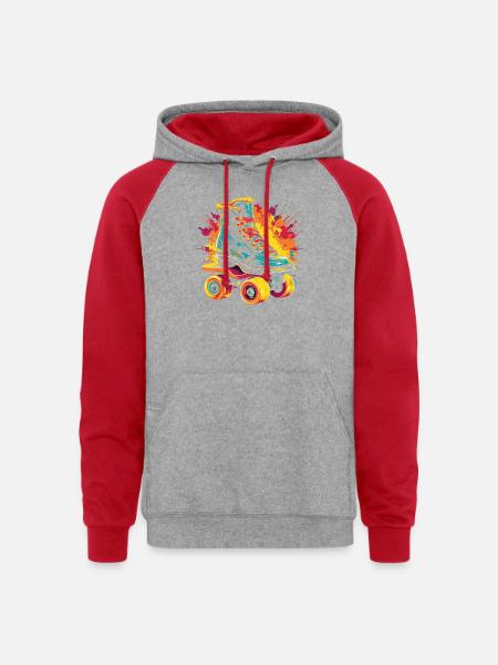 Roller Skates Splotch - Unisex Colorblock Hoodie - heather grey/red