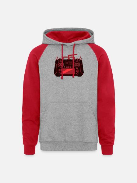 Drone Remote Controller Icon - Unisex Colorblock Hoodie - heather grey/red