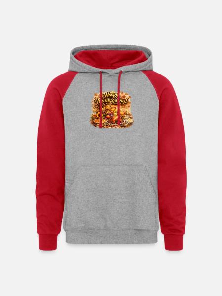 Thanksgiving Harvest Feast - Unisex Colorblock Hoodie - heather grey/red