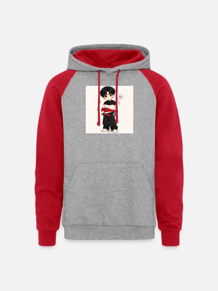 Marvellous charm - Unisex Colorblock Hoodie - heather grey/red