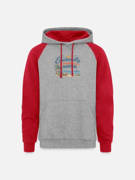 Emotional Oceanic Escape - Unisex Colorblock Hoodie - heather grey/red