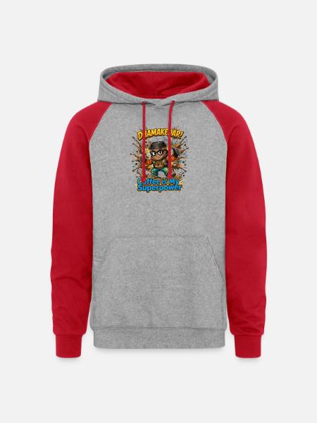 Coffee Is My Superpower Hero - Unisex Colorblock Hoodie - heather grey/red