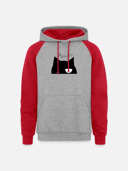 Cute cat face - Unisex Colorblock Hoodie - heather grey/red