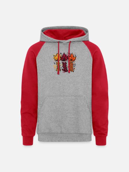 Autumn Graffiti Leaves - Unisex Colorblock Hoodie - heather grey/red