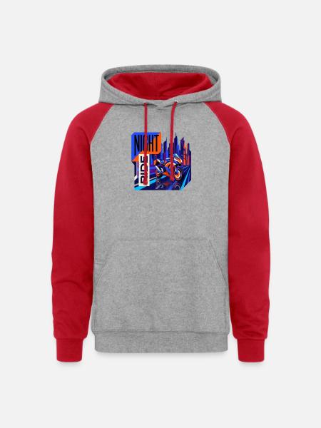 Night Ride Neon City - Unisex Colorblock Hoodie - heather grey/red