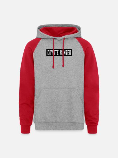 Coyote Hunter; Black with White - Unisex Colorblock Hoodie - heather grey/red