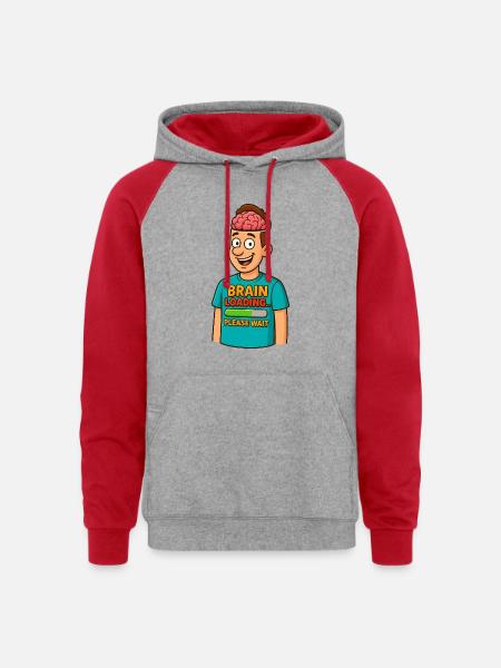 Brain Loading Please Wait Tee - Unisex Colorblock Hoodie - heather grey/red