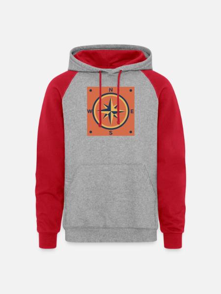 Retro Compass Rose Outdoor - Unisex Colorblock Hoodie - heather grey/red