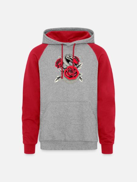 Serpent & Rose Noir - Unisex Colorblock Hoodie - heather grey/red