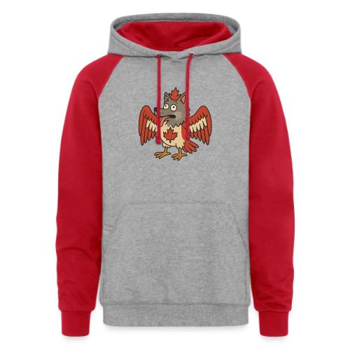 Maple-Mad Wolfbird – Quirky Canadian Creature - Unisex Colorblock Hoodie