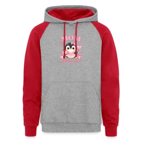 Cute Penguin Birthday Mom Kawaii Cake Balloon Gift - Unisex Colorblock Hoodie