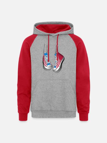 Hanging sneakers - Unisex Colorblock Hoodie - heather grey/red