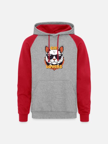 Cat lovers - Unisex Colorblock Hoodie - heather grey/red