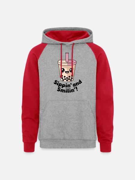 Sippin and Smilin - Unisex Colorblock Hoodie - heather grey/red