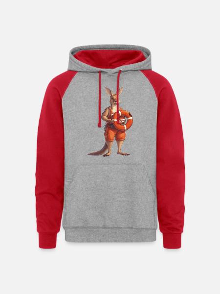 Lifeguard Kangaroo on Duty - Unisex Colorblock Hoodie - heather grey/red