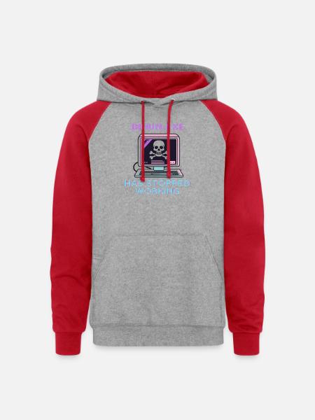 Neon Retro Skull Computer - Unisex Colorblock Hoodie - heather grey/red