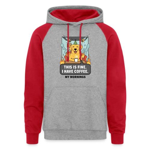 🔥 Funny Dog Meme “This Is Fine, I Have Coffee” - Unisex Colorblock Hoodie