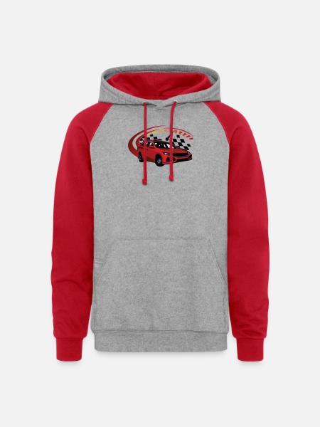 Crimson Racer Arc Car Design - Unisex Colorblock Hoodie - heather grey/red