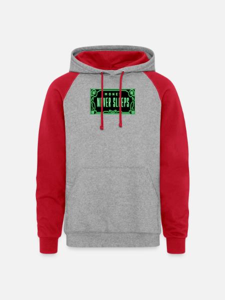 Neon Money Never Sleeps Sign - Unisex Colorblock Hoodie - heather grey/red
