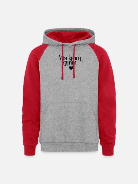 Mia Kehm Zammm Script Heart - Unisex Colorblock Hoodie - heather grey/red