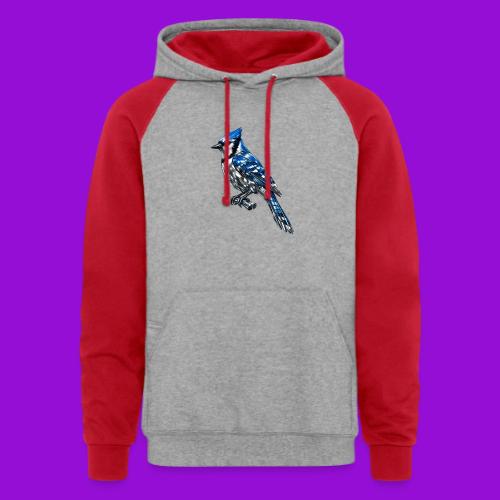 Silver Blue Jay on Perch - Unisex Colorblock Hoodie