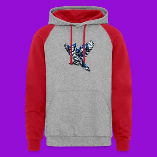 Silver Blue Jay Open Wing Perch - Unisex Colorblock Hoodie