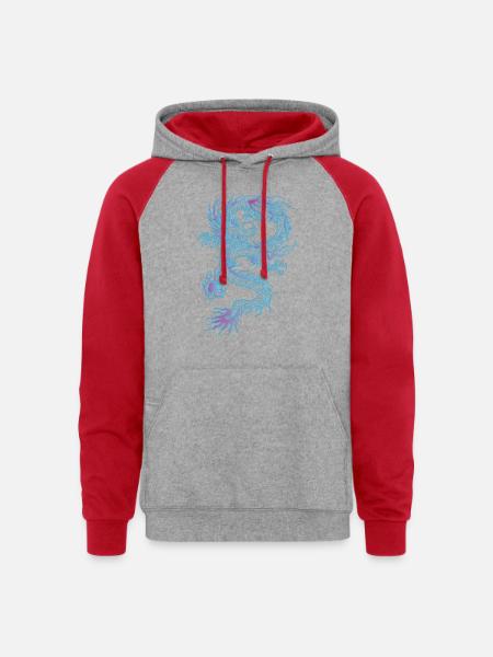 chinese dragon - Unisex Colorblock Hoodie - heather grey/red