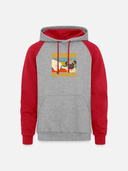 Best Pug Dad Ever - Unisex Colorblock Hoodie - heather grey/red